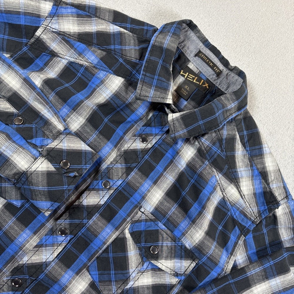 Helix Western Rockabilly Style Long Sleeve Plaid Men's Sz XL‎ Black Pearl Snap